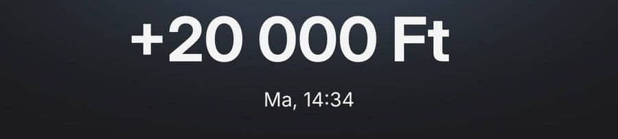 Banki jóváírás értesítés: +20 000 Ft